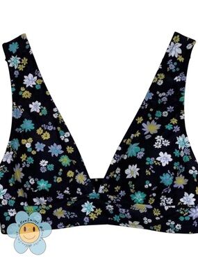 Shade & Shore ~ Bikini Top ~ Black Base w/ Multicolored ~ Dainty Bright Flowers